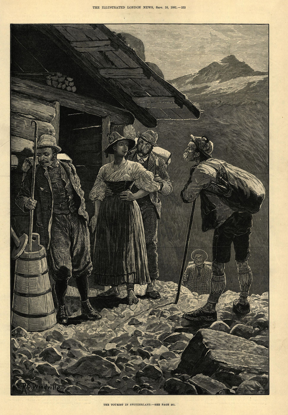 The tourist in Switzerland 1881 old antique vintage print picture